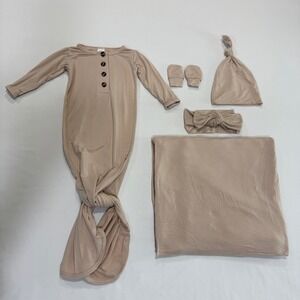 Lou Lou & Co Newborn Bundle Knotted Gown Set Tan 5-Piece Gender Reveal Neutral